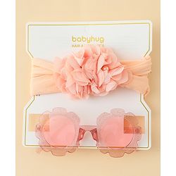 Babyhug Free Size Headband & Sunglasses Combo Set with Floral Applique - Pink & Peach