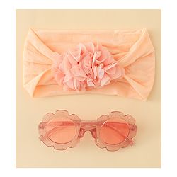 Babyhug Free Size Headband & Sunglasses Combo Set with Floral Applique - Pink & Peach