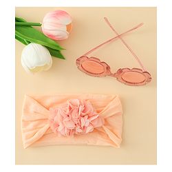 Babyhug Free Size Headband & Sunglasses Combo Set with Floral Applique - Pink & Peach