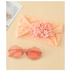 Babyhug Free Size Headband & Sunglasses Combo Set with Floral Applique - Pink & Peach