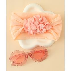 Babyhug Free Size Headband & Sunglasses Combo Set with Floral Applique - Pink & Peach