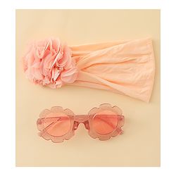 Babyhug Free Size Headband & Sunglasses Combo Set with Floral Applique - Pink & Peach