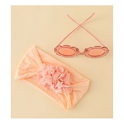 Babyhug Free Size Headband & Sunglasses Combo Set with Floral Applique - Pink & Peach