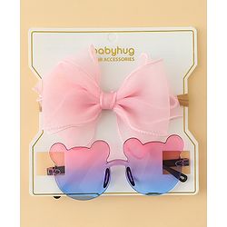 Babyhug Headband with Bow Applique  & Sunglasses Combo Set- Pink & Blue