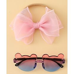 Babyhug Headband with Bow Applique  & Sunglasses Combo Set- Pink & Blue