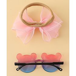 Babyhug Headband with Bow Applique  & Sunglasses Combo Set- Pink & Blue