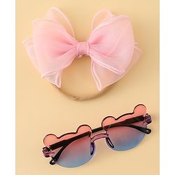 Babyhug Headband with Bow Applique  & Sunglasses Combo Set- Pink & Blue