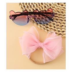 Babyhug Headband with Bow Applique  & Sunglasses Combo Set- Pink & Blue