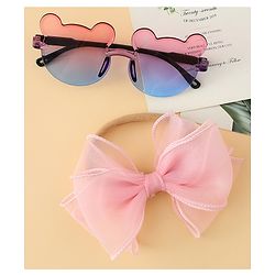 Babyhug Headband with Bow Applique  & Sunglasses Combo Set- Pink & Blue