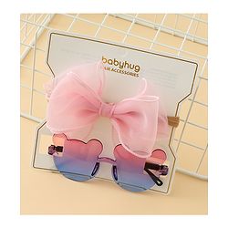 Babyhug Headband with Bow Applique  & Sunglasses Combo Set- Pink & Blue
