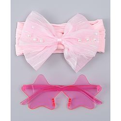 Babyhug Headband with Bow Applique  & Sunglasses Combo Set- Pink