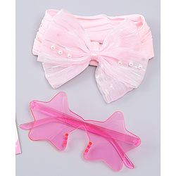 Babyhug Headband with Bow Applique  & Sunglasses Combo Set- Pink