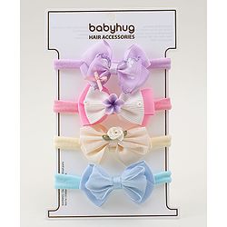 Babyhug Headbands with Bow Applique Pack of 4 - Purple Blue & Pink