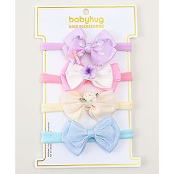 Babyhug Headbands with Bow Applique Pack of 4 - Purple Blue & Pink
