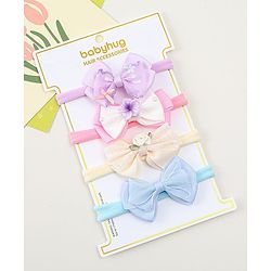 Babyhug Headbands with Bow Applique Pack of 4 - Purple Blue & Pink