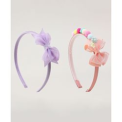Babyhug Hair Bands With Bow Applique Pack of  2 - PInk & Purple
