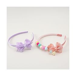 Babyhug Hair Bands With Bow Applique Pack of  2 - PInk & Purple