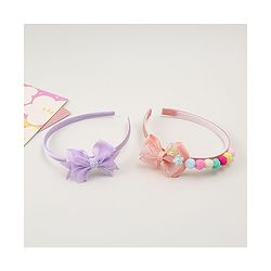 Babyhug Hair Bands With Bow Applique Pack of  2 - PInk & Purple