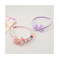 Babyhug Hair Bands With Bow Applique Pack of  2 - PInk & Purple