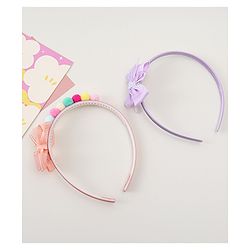 Babyhug Hair Bands With Bow Applique Pack of  2 - PInk & Purple