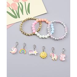 Babyhug Bracelets With Unicorn & Rainbow Design With 6 Charms Pack of 3 - Multicolor