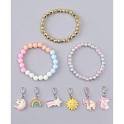 Babyhug Bracelets With Unicorn & Rainbow Design With 6 Charms Pack of 3 - Multicolor