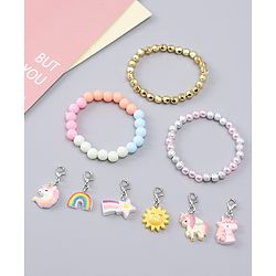 Babyhug Bracelets With Unicorn & Rainbow Design With 6 Charms Pack of 3 - Multicolor