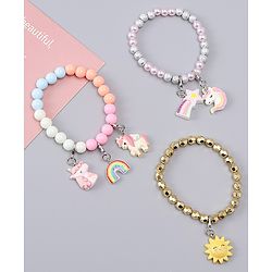 Babyhug Bracelets With Unicorn & Rainbow Design With 6 Charms Pack of 3 - Multicolor