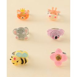Babyhug Finger Ring Set with Floral & Animal Applique Pack of 6- Multi Colour