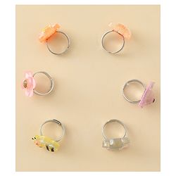 Babyhug Finger Ring Set with Floral & Animal Applique Pack of 6- Multi Colour