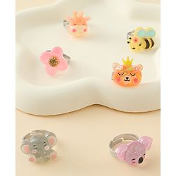 Babyhug Finger Ring Set with Floral & Animal Applique Pack of 6- Multi Colour