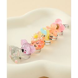 Babyhug Finger Ring Set with Floral & Animal Applique Pack of 6- Multi Colour