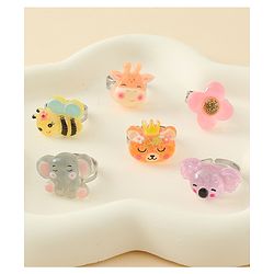 Babyhug Finger Ring Set with Floral & Animal Applique Pack of 6- Multi Colour