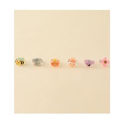 Babyhug Finger Ring Set with Floral & Animal Applique Pack of 6- Multi Colour