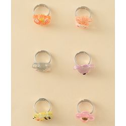 Babyhug Finger Ring Set with Floral & Animal Applique Pack of 6- Multi Colour