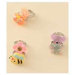 Babyhug Finger Ring Set with Floral & Animal Applique Pack of 6- Multi Colour