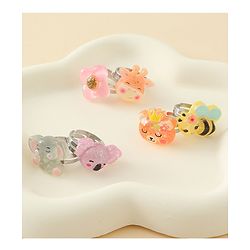 Babyhug Finger Ring Set with Floral & Animal Applique Pack of 6- Multi Colour