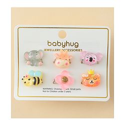 Babyhug Finger Ring Set with Floral & Animal Applique Pack of 6- Multi Colour