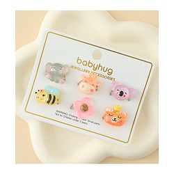 Babyhug Finger Ring Set with Floral & Animal Applique Pack of 6- Multi Colour
