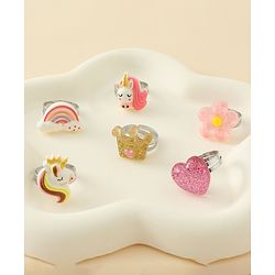 Babyhug Finger Ring Set With Floral Rainbow & Unicorn Applique Pack of  6- Multi Colour