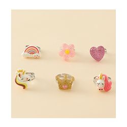 Babyhug Finger Ring Set With Floral Rainbow & Unicorn Applique Pack of  6- Multi Colour