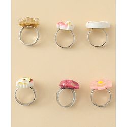 Babyhug Finger Ring Set With Floral Rainbow & Unicorn Applique Pack of  6- Multi Colour