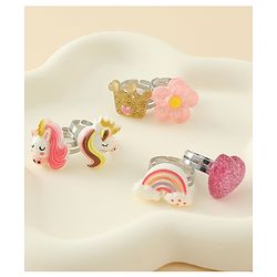 Babyhug Finger Ring Set With Floral Rainbow & Unicorn Applique Pack of  6- Multi Colour