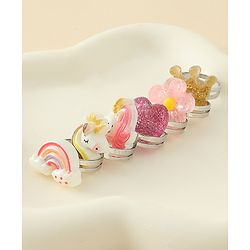 Babyhug Finger Ring Set With Floral Rainbow & Unicorn Applique Pack of  6- Multi Colour