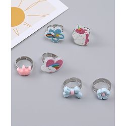 Babyhug Finger Ring Set With Floral Bow & Unicorn Applique Pack of  6- Multi Colour