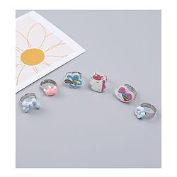 Babyhug Finger Ring Set With Floral Bow & Unicorn Applique Pack of  6- Multi Colour