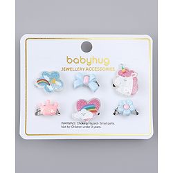 Babyhug Finger Ring Set With Floral Bow & Unicorn Applique Pack of  6- Multi Colour