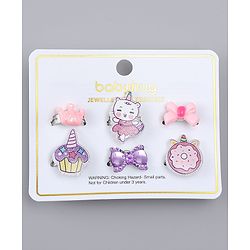 Babyhug Finger Ring Set With Cupcake Bow & Cat Applique Detailed Pack of  6- Multi Colour