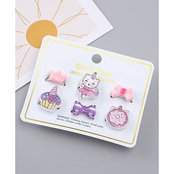 Babyhug Finger Ring Set With Cupcake Bow & Cat Applique Detailed Pack of  6- Multi Colour