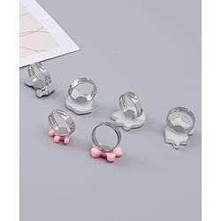 Babyhug Finger Ring Set With Cupcake Bow & Cat Applique Detailed Pack of  6- Multi Colour